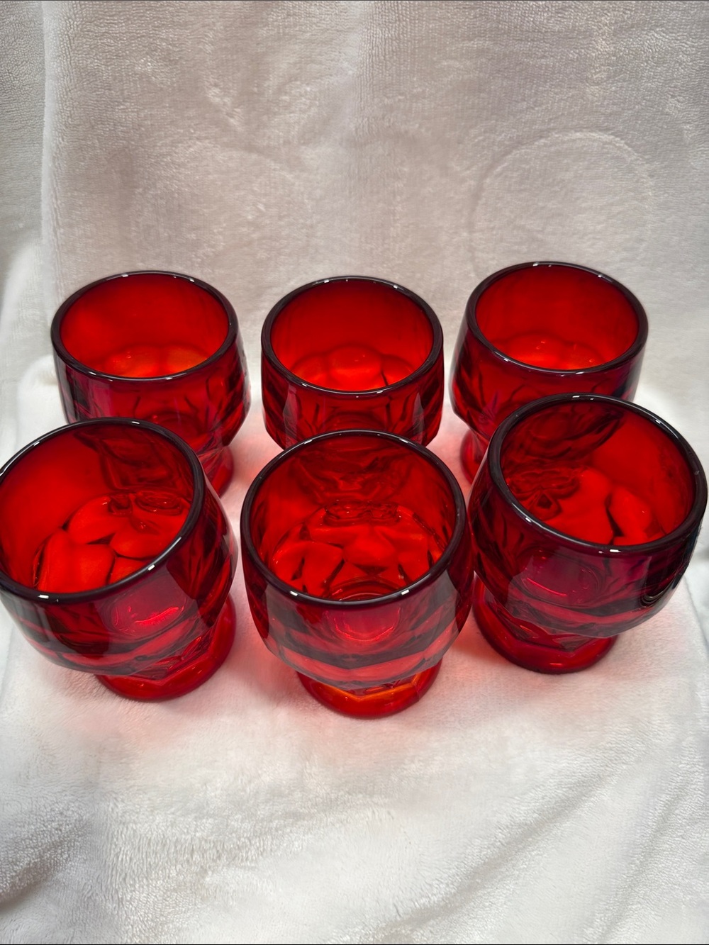 Set of Red Pressed Glass Tumblers - 4pc